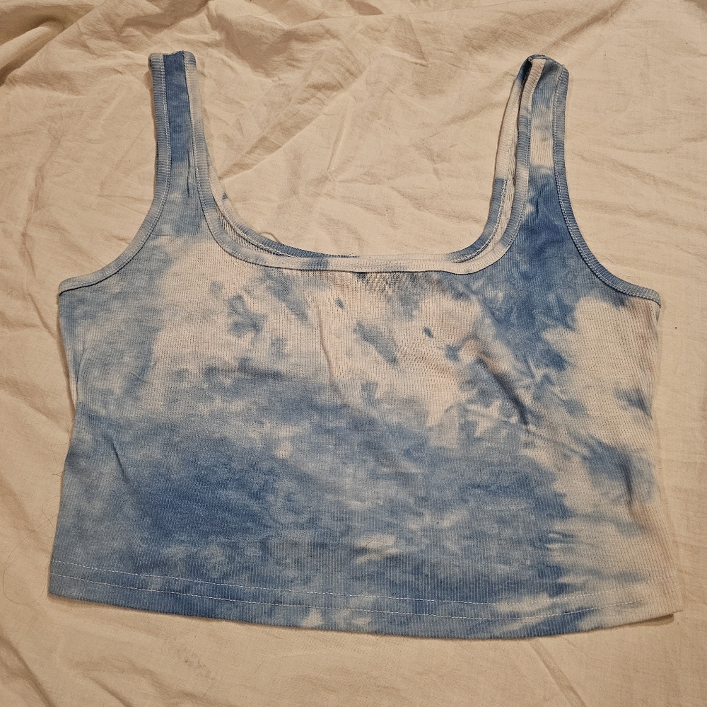 White & Blue Tank Crop Top XS Shein
